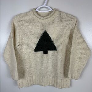 Gap Girls Sweater Wool Blend Cream Green Crewneck Christmas‎ Holiday Small NWT